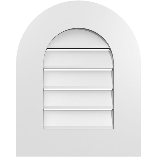 Ekena Millwork Round Top Surface Mount PVC Gable Vent: Functional, w/ 3-1/2"W x 1"P Standard Frame, 16"W x 20"H GVPRT16X2001SF - main